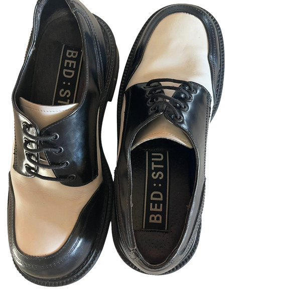 Bed Stu Platform Oxford Lace Up Black and White Loafer with Heel Size 8 main image 9
